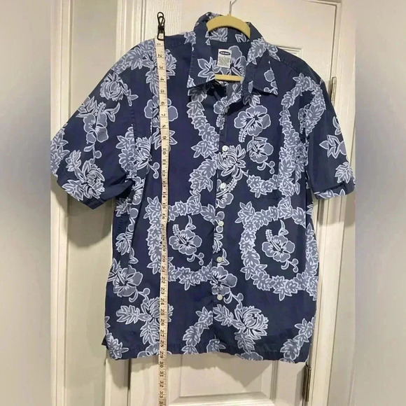 Old Navy Men’s Blue Hibiscus Hawaiian Print Blue Short Sleeve Button Down Size L - Picture 6 of 11